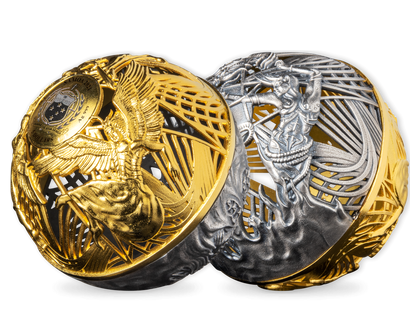 Weltneuheit 3D-Silber-Kugelmünze "Himmel & Hölle"