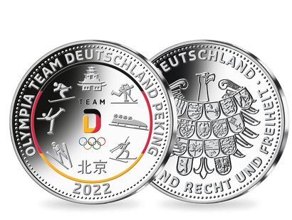 Offizielle Silber-Gedenkprägung "Olympia Team Deutschland Peking 2022" mit Farbveredelung