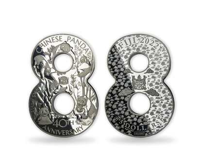 Riesen 3D-Silbermünze Lucky 8 - Jubiläum "40 Jahre Panda-Motiv"