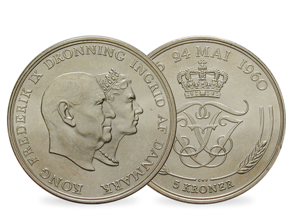 Dänemark 5 Kronen 1960 Friedrich IX. - Silberhochzeit