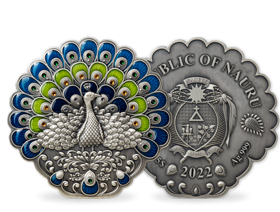 Prachtvolle 1/2 Kilo Silbermünze "Der Pfau - Peacock" 2022