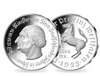 Silber-Neuprägung 1-Billionen-Mark-Münze "Minister vom Stein" von 1923