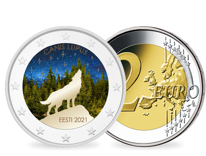 2-Euro-Gedenkausgabe Estland "Wolf – Canis lupus" mit Farbveredelung