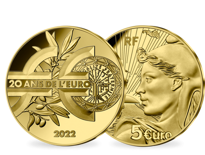5 Euro Jubiläums-Goldmünze "20 Jahre Euro" PP, Frankreich 2022