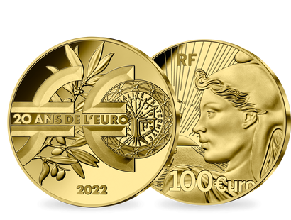 100 Euro Jubiläums-Goldmünze "20 Jahre Euro" PP, Frankreich 2022