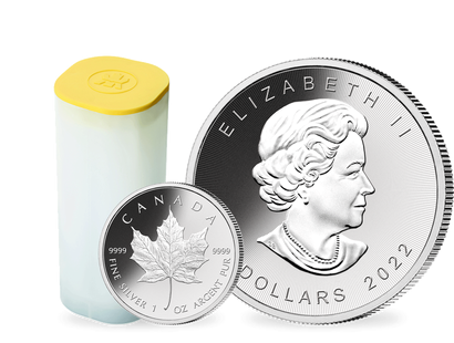 Tube mit 25 x 1-Unze-Silbermünze "Maple Leaf" aus Kanada - 2022
