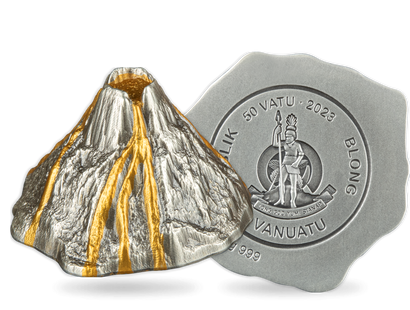 „Heiße“ Weltneuheit: die erste 5-Unzen-Silbermünze in 3-D-Vulkanform!