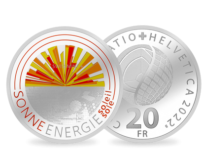 Schweiz 2022: Fluoreszierende Silbermünze "Sonnenenergie" - PP