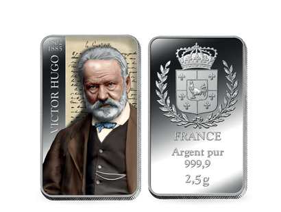 Lingot en argent le plus pur colorisé «Victor Hugo (1802 - 1885)» 