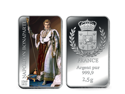Lingot en argent le plus pur colorisé «Le bicentenaire de la mort de Napoléon (1769-1821)» 