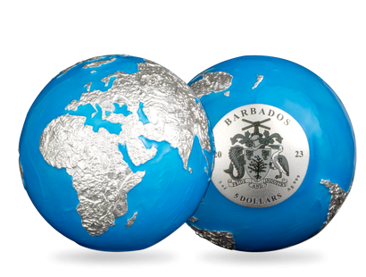 Monnaie sphérique en argent pur «Planète bleue Glow in the Dark » Barbade 2023