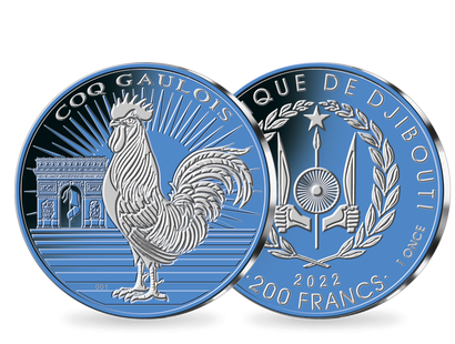 Monnaie en argent le plus pur galvanisé «Coq Gaulois 2022 - bleu»