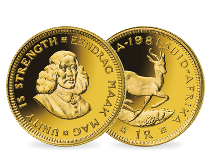 Die erste 1-Rand-Goldmünze Südafrikas in höchster Prägequalität