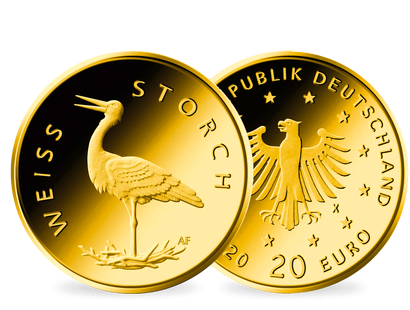 Neue deutsche 20-Euro-Gold-Gedenkmünze "Heimische Vögel-Weißstorch" 2020!