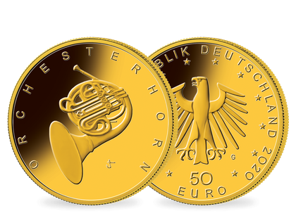 Die offizielle deutsche 50-Euro-Goldmünze "Orchesterhorn" 2020