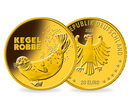 Die offizielle deutsche 20-Euro-Goldmünze "Kegelrobbe" 2022