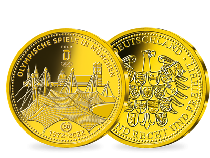 Offizielle Gold-Gedenkprägung "50 Jahre Olympische Spiele in München"!