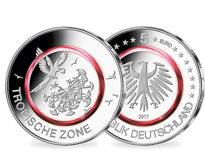 Die neuste deutsche 5-Euro-Gedenkmünze "Tropische Zone" im Komplett-Satz					
