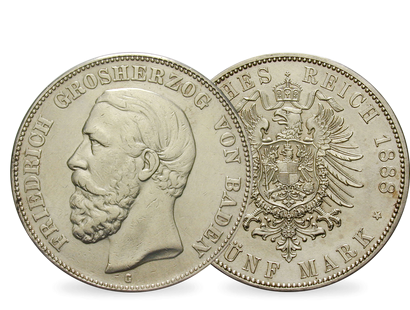 Deutsches Reich / Baden 5 Mark 1874-1888 Großherzog Friedrich I.