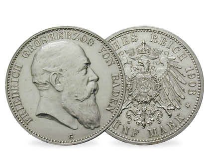 Echte 5-Mark-Silbermünze von Grossherzog Friedrich I.