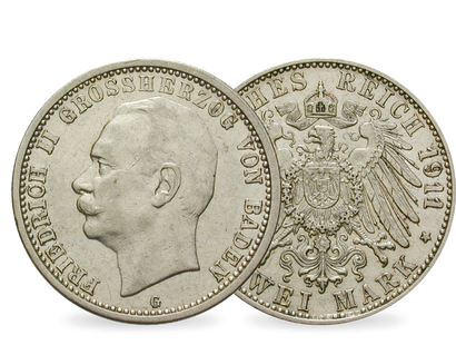 Deutsches Reich / Baden 2 Mark 1911/1913 Großherzog Friedrich II.
