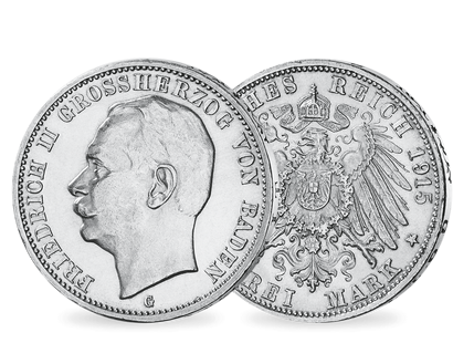 Einzige 3 Mark von Ghzg. Friedrich − Baden, Friedrich II. 3 Mark 1908-15