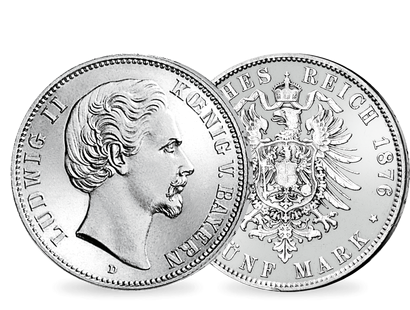 Der Märchenkönig in schwerem Silber − Bayern, Ludwig II. 5 Mark 1874-76