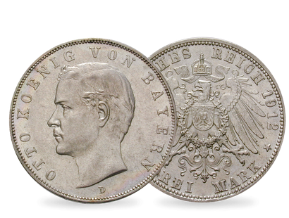 Deutsches Reich / Bayern 3 Mark 1908-1913 König Otto