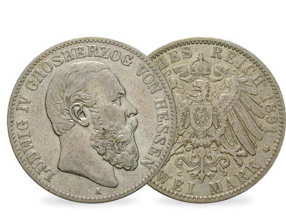 Deutsches Reich / Hessen 2 Mark 1891 Großherzog Ludwig IV.