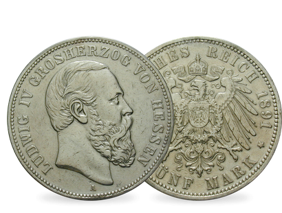 Deutsches Reich / Hessen 5 Mark 1891 Großherzog Ludwig IV.