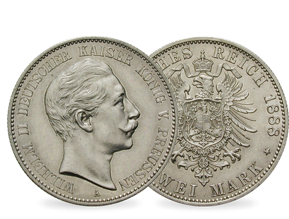 Deutsches Reich / Preußen 2 Mark 1888 Kaiser Wilhelm II.