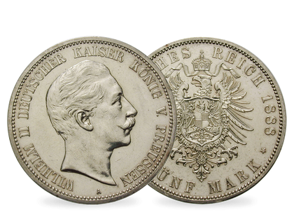 Deutsches Reich / Preußen 5 Mark 1888 Kaiser Wilhelm II.