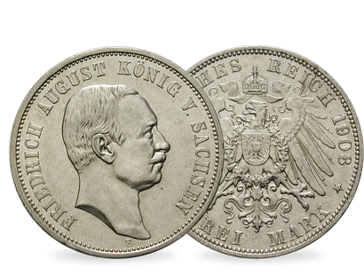 Deutsches Reich / Sachsen 3 Mark 1908-1913 König Friedrich August III.