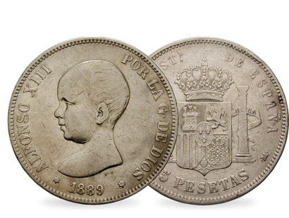 Spanien 5 Peseten 1888-1892 Alfonso XIII. - Baby -