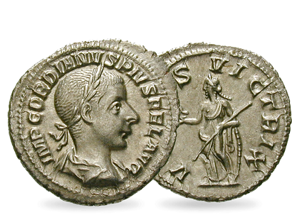Eine altrömische Hochzeitsmünze − Gordian III. Denar Venus Victrix""