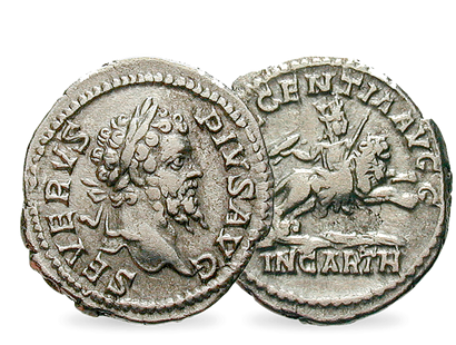 Die antike Stadtgöttin Karthagos − Rom, Septimius Severus, Denar 203