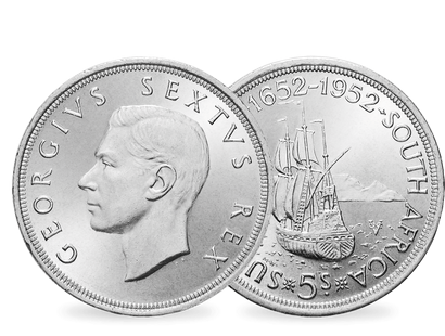 Jan van Riebeeck gründet Kapstadt − Südafrika Georg VI. 5 Shillings 1952