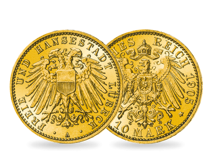 Gesuchtes Hanse-Gold aus Lübeck − Lübeck, 10 Mark 1905-1910