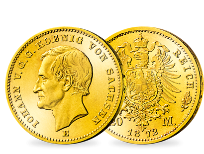 Sachsens erste 20-Mark.Münze aus Gold − Johann 20 Mark 1872