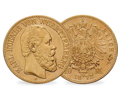 Württembergs erste 10 Mark in Gold − Karl, 10 Mark 1872/1873