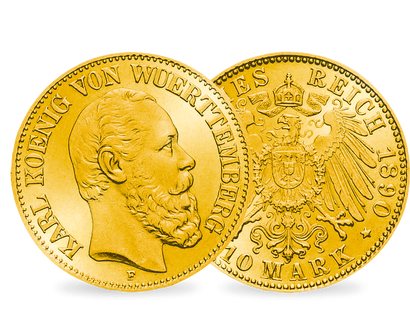 Die letzte Goldmünze von König Karl − Württemberg 10 Mark 1890-1891