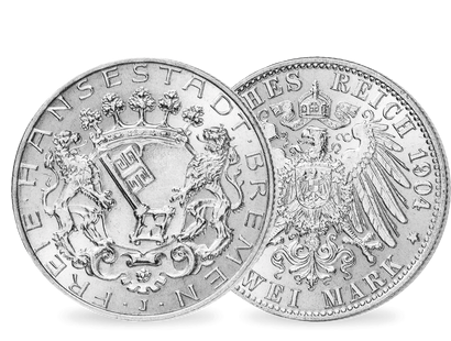 Bremens kuriose 2-Mark-Münze − 2 Mark Silber 1904 ohne Perlkreis