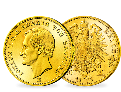 Nur 1873 geprägt − Johann von Sachsen, 20 Mark Gold