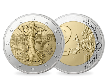 Die offizielle 2-Euro-Gedenkmünze zu Paris 2024 „Die Säerin & Pont Neuf“