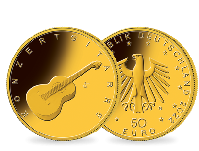 Die offizielle deutsche 50-Euro-Goldmünze 2022 "Konzertgitarre"