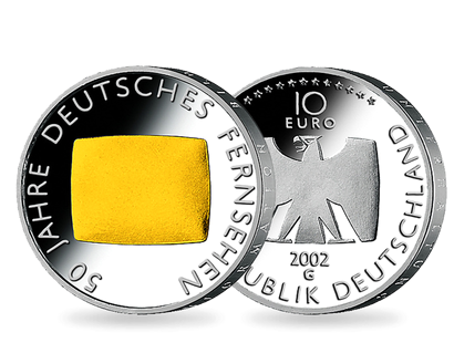 10 Euro Gedenkausgabe mit Teilvergoldung "50 Jahre deutsches Fernsehen"