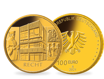 Die offizielle deutsche 100-Euro-Goldmünze 2021 "Recht"