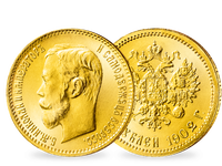 5 Rubel-Goldmünze „Zar Nikolaus II.” im stilvollen Präsentations-Etui mit Echtheits-Zertifikat