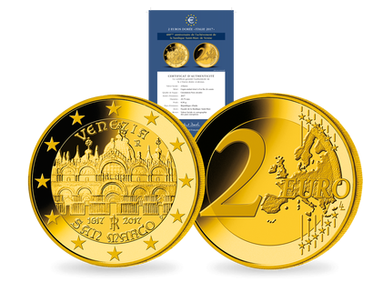 Pièce commémorative dorée de 2 Euros «400ème anniversaire de l’achèvement de la basilique Saint-Marc de Venise» Italie 2017