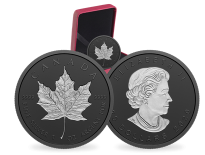 Monnaie de 1 once d'argent le plus pur plaqué de rhodium noir «Feuille d'érable» Canada 2020